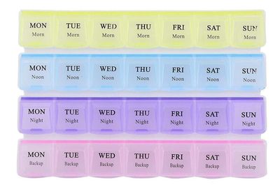 BEYOND BASIC Pill Box 7 Day Weekly Medicine Organizer | Daily Planner Portable Travel Container Holder for Vitamin | 28 Days or 4 Week Tablet or Medicine Box | Pill Organizer 4 Times A Day