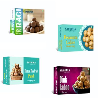 Authentic Date Dryfruit Punch 250gm | Raggi Ladoo 200gm | Dink ladoo 200gm | Shengdana Ladoo 200gm by Vasudha
