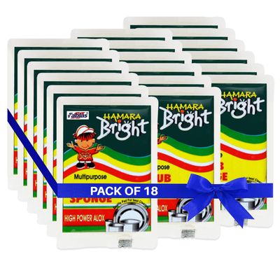 Fablas Hamara Bright Nylon Scrub Pad (Pack of 18) - 7cm x 10cm, Durable Anti-Grease Technology, Removes Stubborn Stains, Long-Lasting & Cost-Effective for Tough Cleaning