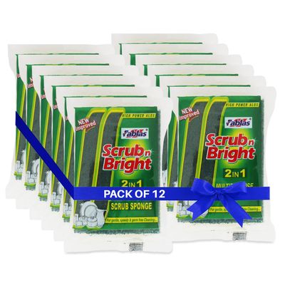 Fablas Scrub N Bright Nylon Scrub Pad (Pack of 12) - 7cm x 10cm, Durable Anti-Grease Technology, Removes Stubborn Stains, Long-Lasting & Cost-Effective for Tough Cleaning
