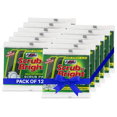 Fablas Scrub N Bright Nylon Scrub Pad (Pack of 12) - 10cm x 12.5cm, Durable Anti-Grease Technology, Removes Stubborn Stains, Long-Lasting & Cost-Effective for Tough Cleaning