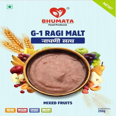 BHUMATA FOOD PRODUCTS - Mixed Fruits Ragi Malt (250gm X3) | 100% Natural Nachani Satva | Rich in Fibre, Protein & Iron | Healthy Meal for Kids & Adults (Pack of 3)