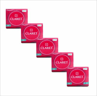 Claret 1-Ply White Napkins, Soft & Absorbent, 100 Sheets/Pack, 5 Packs, 27x30 cm Ideal for Kitchen, Parties, Events, Dining, Disposable Tissue Paper