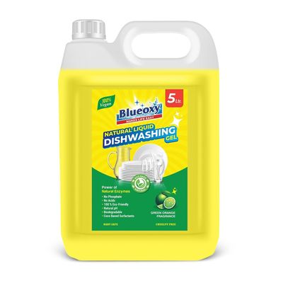 Blueoxy Natural Dishwash Liquid Gel | Coco Surfactant Base | Natural pH |100% Plant Base | Baby Safe | Vegan | 5 X Cleaning Power | Utensil cleaner liquid 5 LTRs