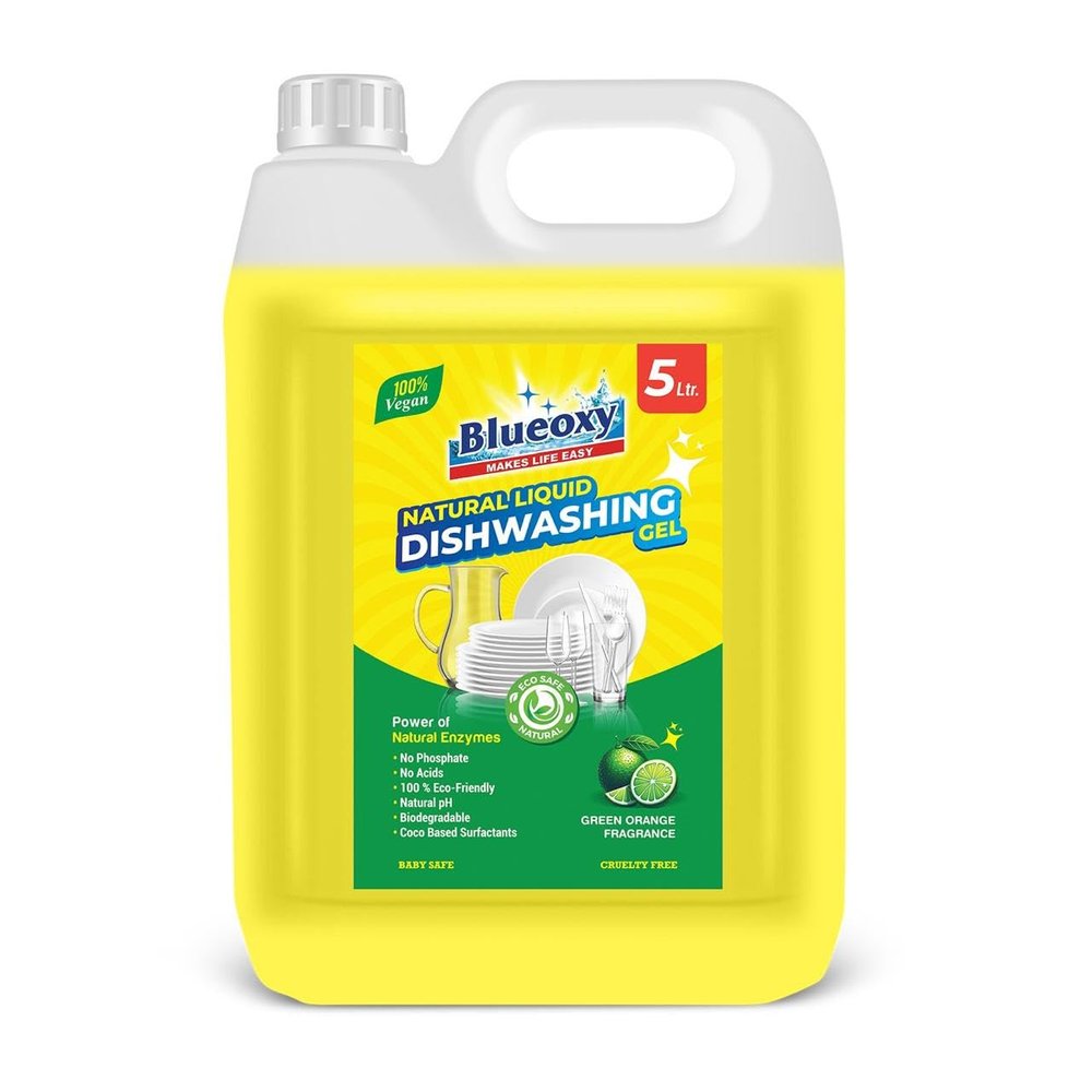 Blueoxy Natural Dishwash Liquid Gel | Coco Surfactant Base | Natural pH |100% Plant Base | Baby Safe | Vegan | 5 X Cleaning Power | Utensil cleaner liquid 5 LTRs