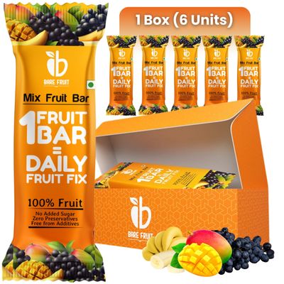 Barefruit Mix Fruit Bar Rich In Vitamin A & C, Magnesium & Iron| No Added Sugar, Zero Preservatives, Additive-Free | Healthy Energy Snack (Pack of 1 (6 units), Mixed Fruit),200 G