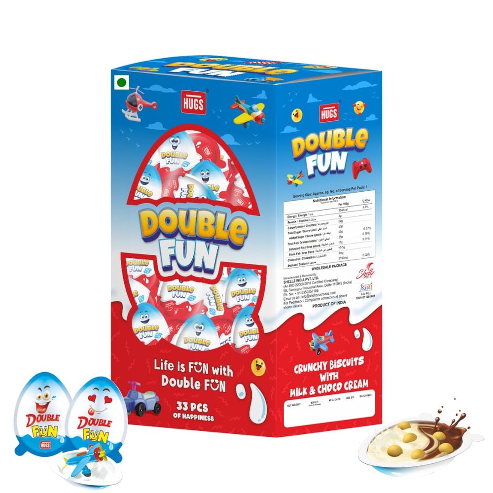 Hugs Double Fun Chocolate Eggs with Surprise Toy | Tasty Chocolate Snacks for Kids (33 pcs)