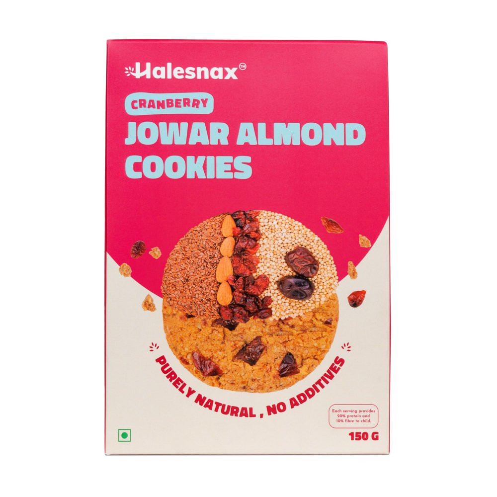 Halesnax Cranberry Jowar Almonds Cookies | Purely Natural, No Additives | High in Protein & Fiber | Enriched with Jowar & Dates | Ideal for Kids & Adults | Healthy & Delicious Snack Option | 150g |