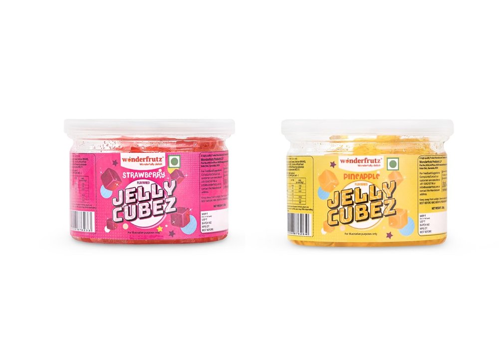 Wonderfrutz Fruit Flavoured Jelly Cubes | Ideal for Kids | Perfect Topping for Ice Creams, Milk Shake, Cake, Curd, Fruit Shakes | Top up for Juice & Cocktails, Jelly Toffee | 100% Gelatin Free (200gm) (Strawberry & Pineapple)