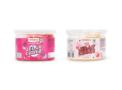 Wonderfrutz Fruit Flavoured Jelly Cubes | Ideal for Kids | Perfect Topping for Ice Creams, Milk Shake, Cake, Curd, Fruit Shakes | Top up for Juice & Cocktails, Jelly Toffee | 100% Gelatin Free (200gm) (Strawberry & Litchi)