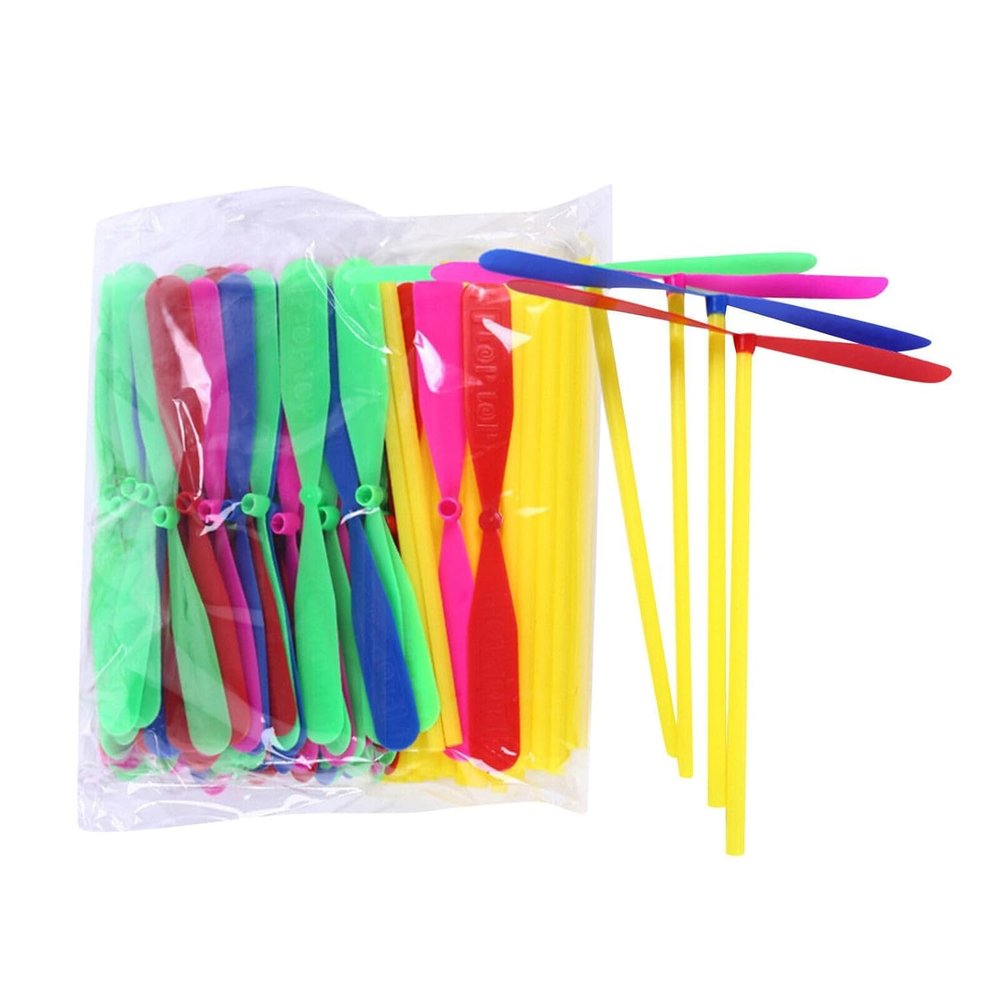 (12) Pcs Plastic Bamboo Dragonfly Hand Rub Propeller Novelty Hand Helicopter Outdoor Flying Toy -