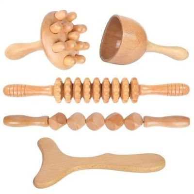 5pcs Lymphatic Drainage Massager, Wooden Gua Sha Tool for Body, Manual Massage Scraper for Anti Cellulite and Relieve Muscle Fatigue, Body Gua Sha kit