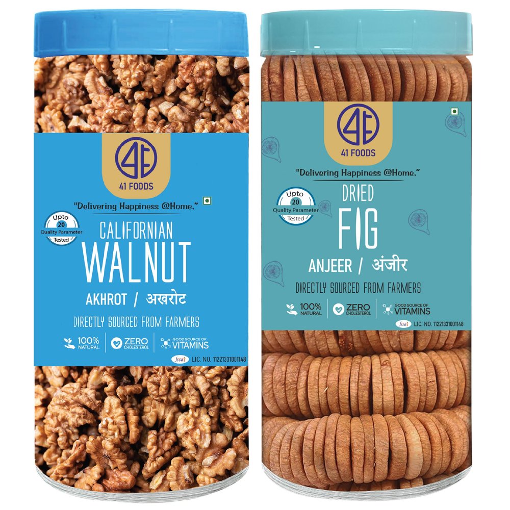 41 Foods Premium Dry Fruits Combo of Walnuts and Figs | Pack of 2 | 200g Each | 400g