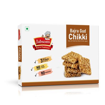 Jabsons Bajra Gud Chikki-250g, Made with Puffed Pearl Millet & Purified Jaggery, 3g Protein