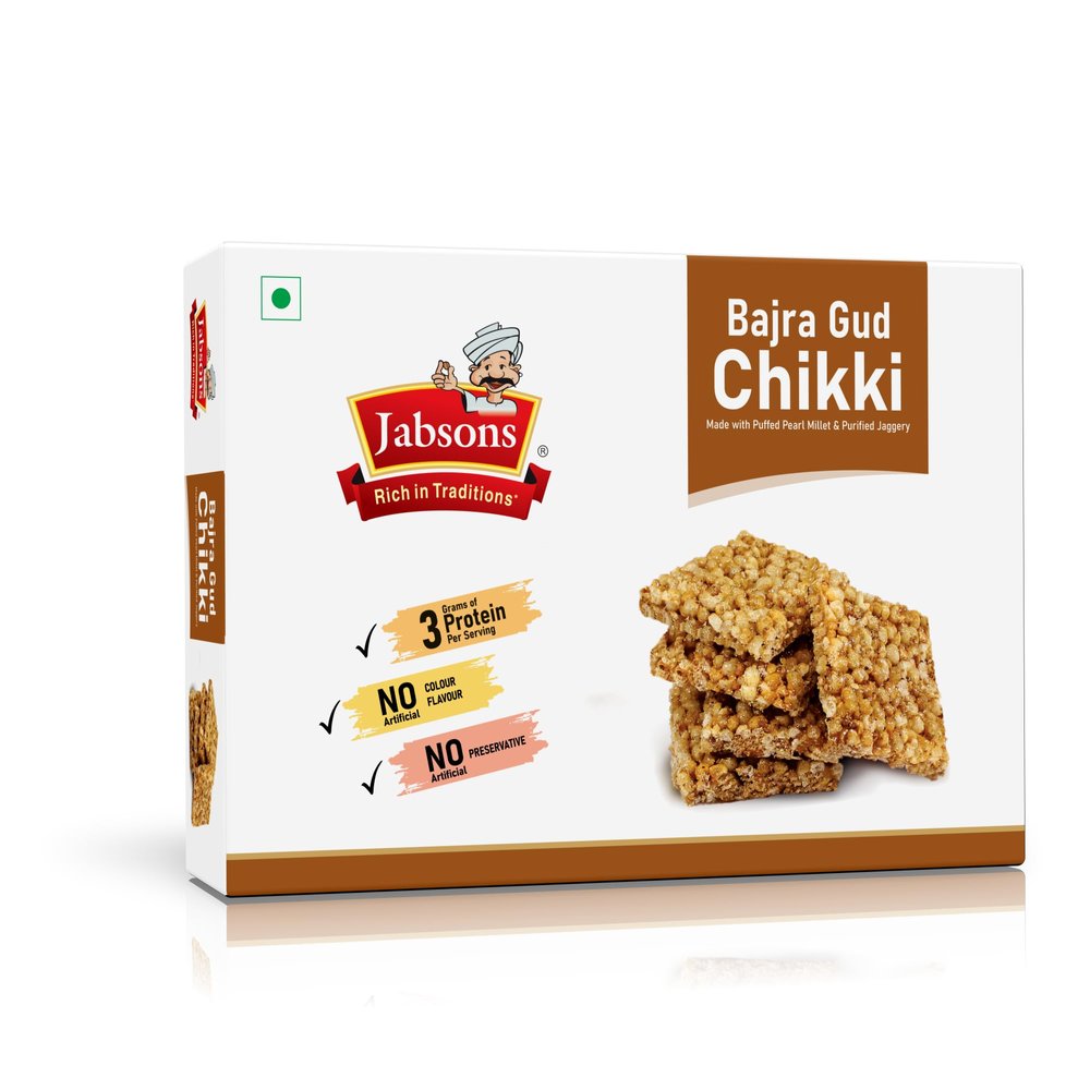 Jabsons Bajra Gud Chikki-250g, Made with Puffed Pearl Millet & Purified Jaggery, 3g Protein