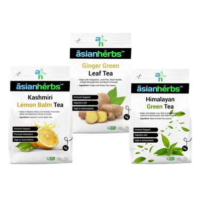 Asian Herbs Herbal Tea Combo - 3 in 1 Combo of Ginger Green Tea 50g | Kashmiri Lemon Balm 50g | Himalayan Green Tea 50g | Enhance Wellness, Detox & Vitality