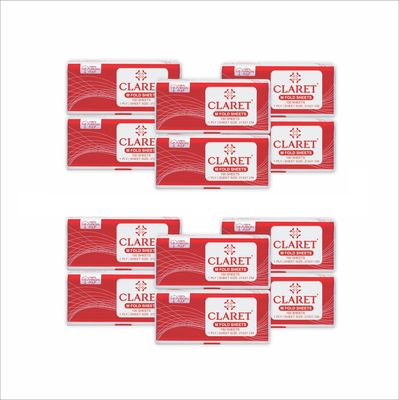Claret Multi-Fold Paper Towels,150 Sheets,21x21 cm,100% Virgin Fiber, Pack of 12 Soft,Highly Absorbent,Disposable Napkins for Kitchen, Office, Cleaning, Hygiene, Multi-Purpose use