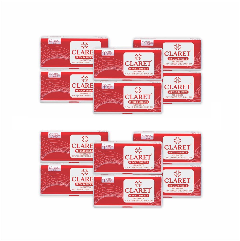 Claret Multi-Fold Paper Towels,150 Sheets,21x21 cm,100% Virgin Fiber, Pack of 12 Soft,Highly Absorbent,Disposable Napkins for Kitchen, Office, Cleaning, Hygiene, Multi-Purpose use