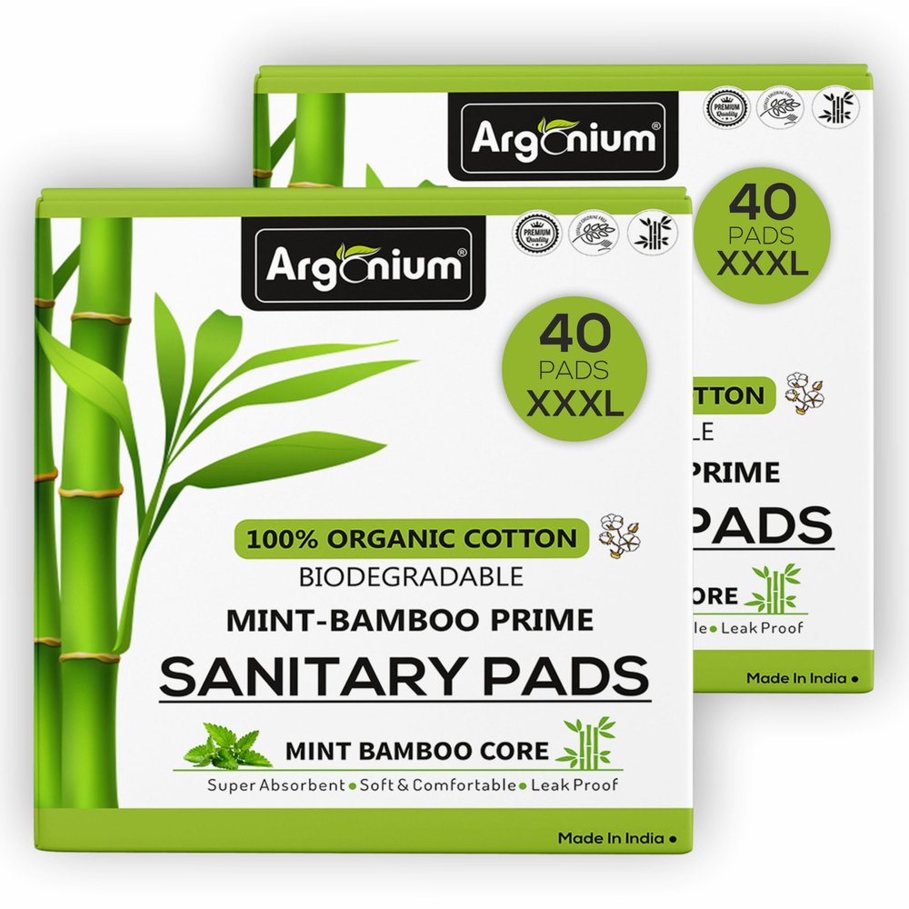 Argonium Biodegradable Bamboo Prime Sanitary Pad/Napkin | Pack of 40 | XXXL | 320 MM | Bamboo Core | Safe on Skin For Women | Toxic & Rash-Free | Unscented | 60% Wider Back | Leakproof |Heavy Flow