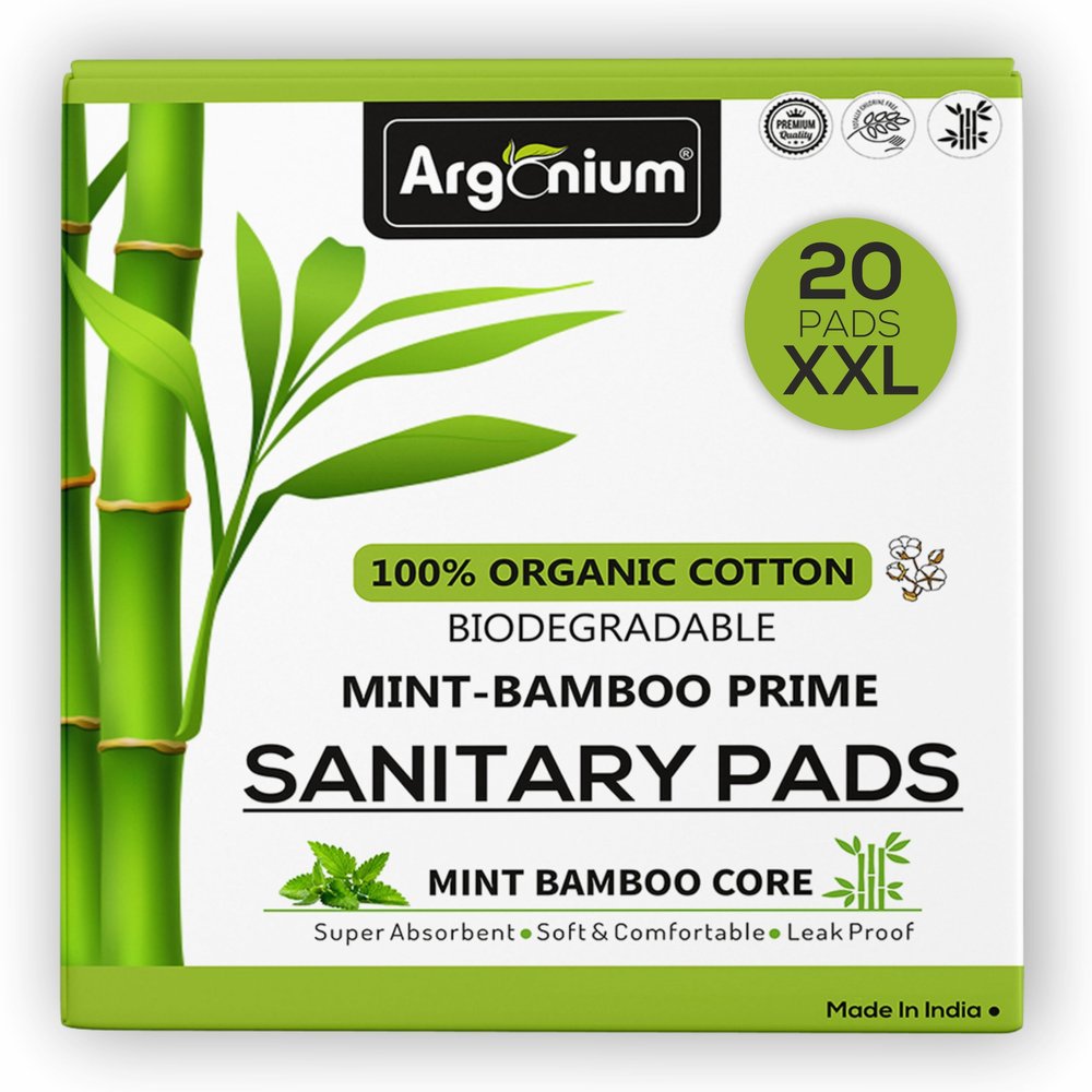 Argonium Biodegradable Bamboo Prime Sanitary Pad/Napkin | Pack of 20 | XXL-280 MM | Bamboo Core | Safe on Skin For Women | Toxic & Rash-Free | Extra Large| 60% Wider Back | Leakproof | Medium Flow