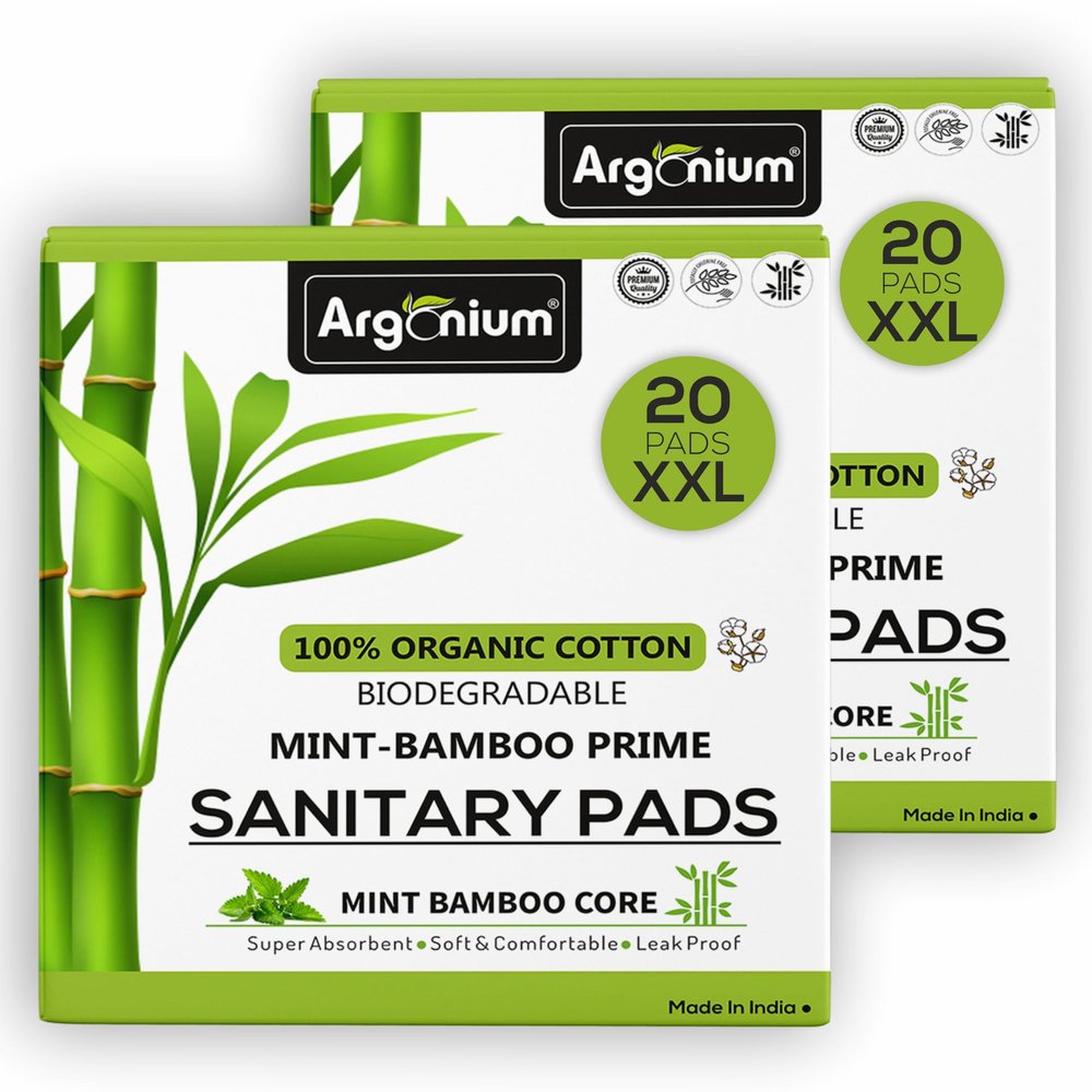 Argonium Biodegradable Bamboo Prime Sanitary Pad/Napkin | Pack of 40 | XXL-280 MM | Bamboo Core | Safe on Skin For Women | Toxic & Rash-Free | Extra Large | 60% Wider Back | Leakproof | Heavy Flow