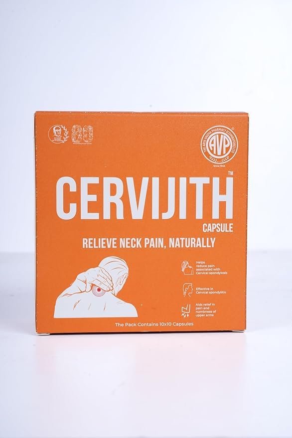 AVP Cervijith 100 Capsules - Relief from Neck and Shoulder Pain | Supports Cervical Spondylosis Management | Helps Prevent Degenerative Changes in Cervical Vertebrae