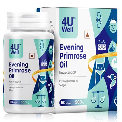 4UWell Evening Primrose Oil capsules 500mg | Rich Softgels for Skin Health, PMS & Hormonal Balance | Women & Men Wellness Support | 60 Softgels
