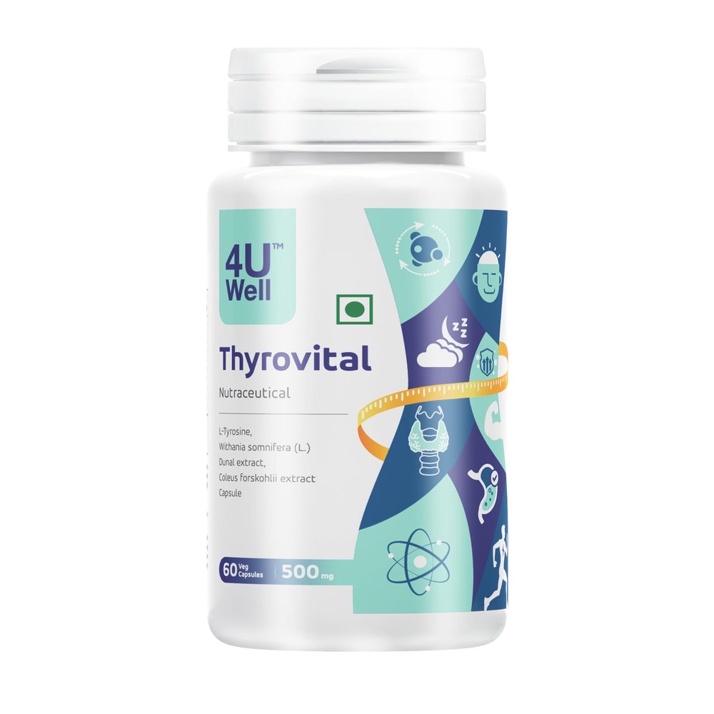 4UWell Thyrovital 500mg | Thyroid Support Supplement | Maintain Hormonal Balance | for Men & Women - 60 Capsules