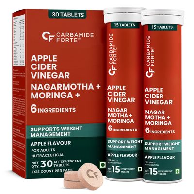 Carbamide Forte Apple Cider Vinegar with the Mother Effervescent Tablets | Apple Cider Vinegar Tablets with Cinnamon and Moringa Powder | No Maltodextrin & No Added Sugar | 15 ACV Effervescent Tablets (Pack of 2)