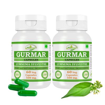 Morsan Nutraveda Gurmar (Gymnema Sylvestre, Gudmar) Extract Capsule - 60 Veg. Capsules x 500 mg. | 100% Herbal & High Potency (2 Packs of 60 Capsules)