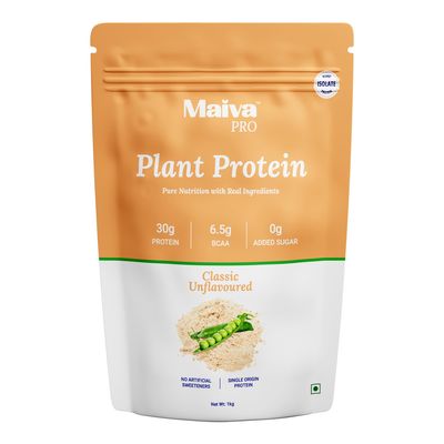 Maiva Pro | Plant Protein Isolate - Classic Unflavoured - 1kg | 30g Protein, 6.5g BCAA | All Essential Amino Acids | Gut Friendly, Easy to Digest | Vegan, Dairy Free, No Preservatives