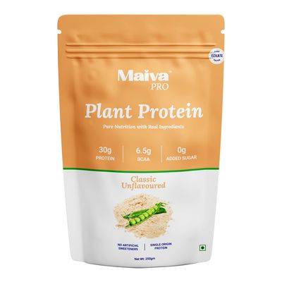 Maiva Pro | Plant Protein Isolate - Classic Unflavoured - 250gm | 30g Protein, 6.5g BCAA | All Essential Amino Acids | Gut Friendly, Easy to Digest | Real Dates | Vegan, Dairy Free, No Preservatives