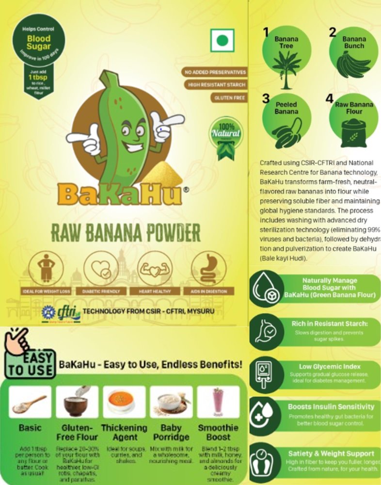 BaKaHu Raw Banana Powder, 400g pack, Gluten-Free, High Resistant Starch, Diabetic Friendly