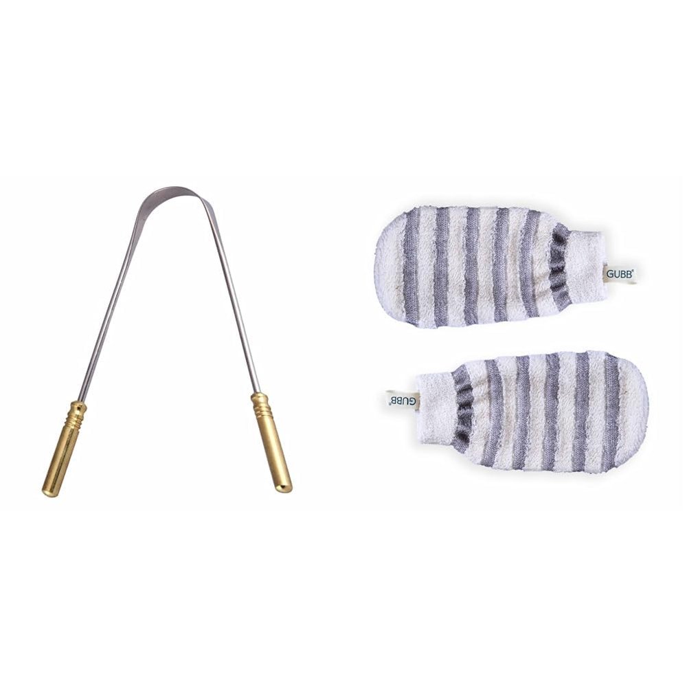 GUBB G+ Tongue Cleaner For Adults & Kids Bath Mitt For Dead Skin Removal | Exfoliating Bath Mitten | Reusable and Washable | Stimulates Blood Circulation | Bath Gloves Pack of 2