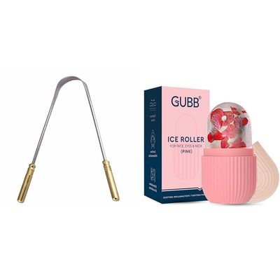 GUBB G+ Tongue Cleaner For Adults & Kids Ice Roller for Face,Eyes & Neck | Face Ice Roller, Ice Roller for Face Massager, Reusable Silicone Facial Ice Roller For Glowing & Tighten Skin (Pink)