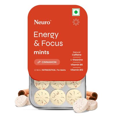 NeuroGum Energy Caffeine Mints - Sugar Free with L-theanine + Natural Caffeine + Vitamin B12 & B6 - Energy & Focus Supplement for Women & Men Cinnamon Flavor | Pack of 5 (60 Mints)