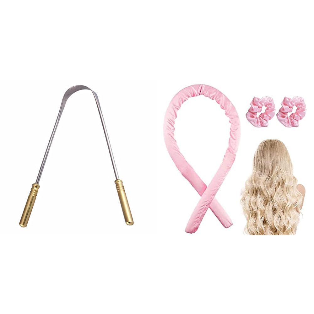 GUBB G+ Tongue Cleaner For Adults & Kids Heatless Hair Curler - Crafted With Pure Satin For Perfect Bouncy Curls Without Heat - Voluminous & Long Lasting Curls | 1 Hair Ribbon & 2 Scrunchies