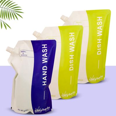 Clayherbs 1LTR Refill Pouch, Hand Wash and Dish Wash Premium Toiletries, Luxury Hotel Rooms, Hospital, Guest House - Amenities Bottle Refiller (Pack-1 Hand Wash, Po-2 Dish Wash.)