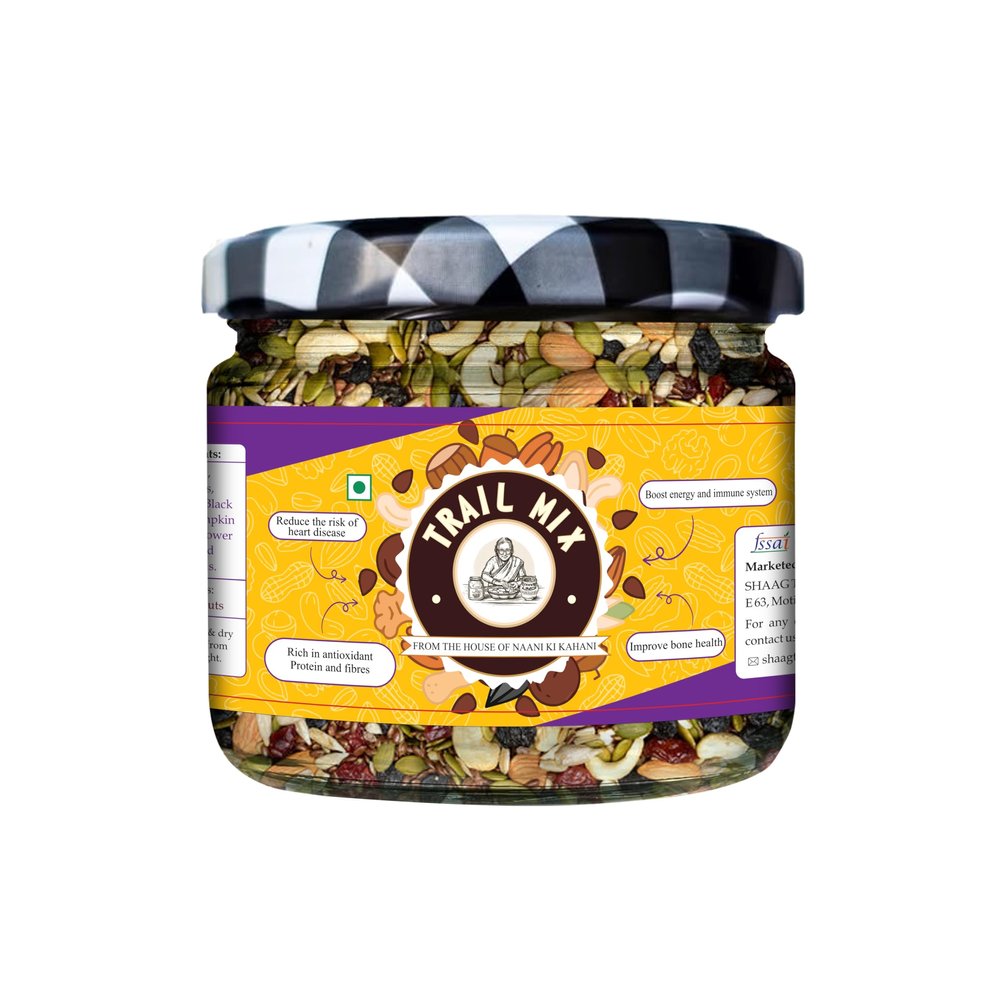 NANI KI KAHANI Natural Premium Pure Homemade Trail Mix, Daily Health Mix, Assorted Dry Fruits Nuts Seeds, Healthy Snack Reusable Jar,150 grams | Nutritious & Delicious Premium nuts Rich in Protein