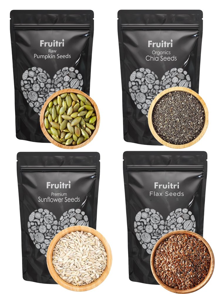 Fruitri Seeds Combo Pack 200g | Sunflower, Pumpkin, Chia, and Flax Seeds | Healthy Mixed Seeds for Eating | Premium Snack | Nutrient-Rich Superfood Combo
