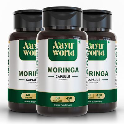 Aayuworld Moringa Capsules | 450mg 60 Capsules | Nutritional Supplement (Pack of 3)