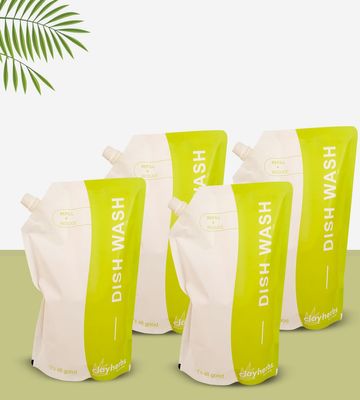 Clayherbs 1LTR Refill Pouch, Dishwash Gel, Safe on Hands Premium, Luxury Hotel, Hospital, Guest House - Amenities Dispenser Bottle Refiller Pack Of - (4)