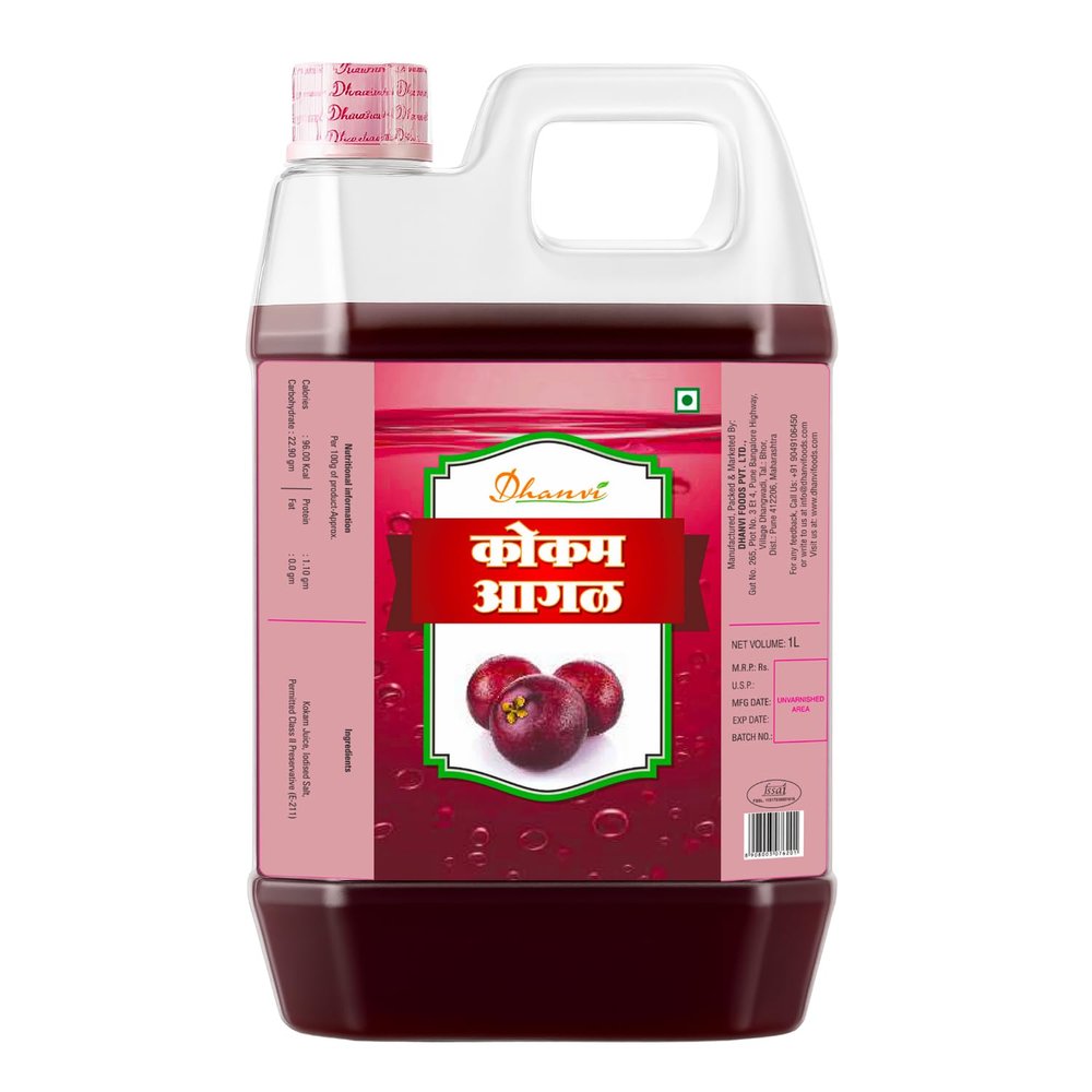 Dhanvi - Kokam Aagal Pure Kokam Juice Extract - Ideal for Kokum Sharbat & Solkadhi | Authentic & Real | All-purpose Souring Agent | Best for Indian Cuisine and Marinades | Natural Coolant - 1 Litre