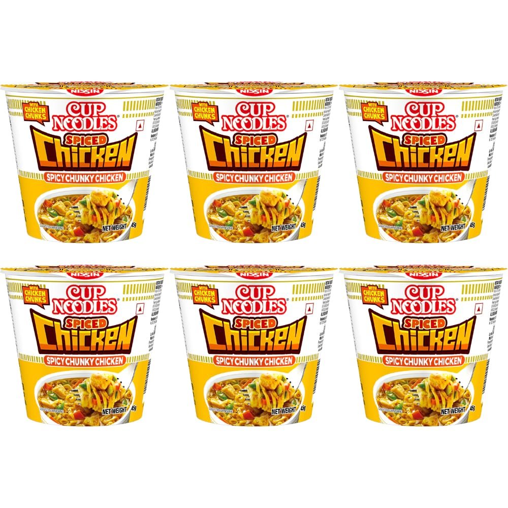 Cup Noodles Nissin Mini Spiced Chicken | Aromatic Spices With Savory Chicken And Spicy Chunks | Quick & Flavorful Snack | 45 G (Pack Of 6)