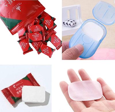DAIDSUKE (PACK OF 20) Travel Pocket Hankey Big Tissue and With Free 5 (100 Paper Sheet) Box Travel Paper Soap Multipurpose Use Magic Disposable Tablet Cotton Water Wet Wipe Napkin For Men Women Kids