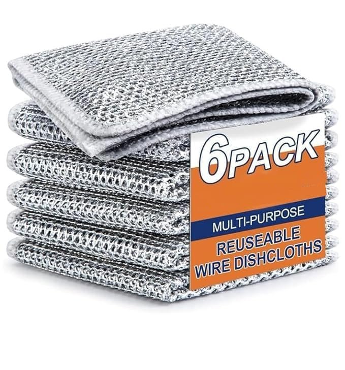 Multipurpose Wire Dishwashing Rags for Wet and Dry Stainless Steel Scrubber Non-Scratch Wire Dishcloth for Washing Dishes Sinks Counters (6)