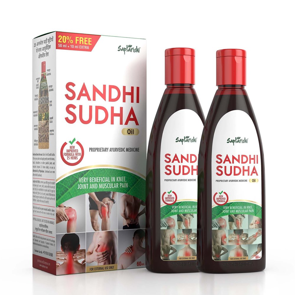 Saptarishi Sandhi Sudha Joint Pain Relief Oil, Suitable For Men And Women Joints Pain, Knee Pain, Neck Pain, Back Pain, Shoulder Pain Muscles Pain - Pack of 2 (60+60ml)