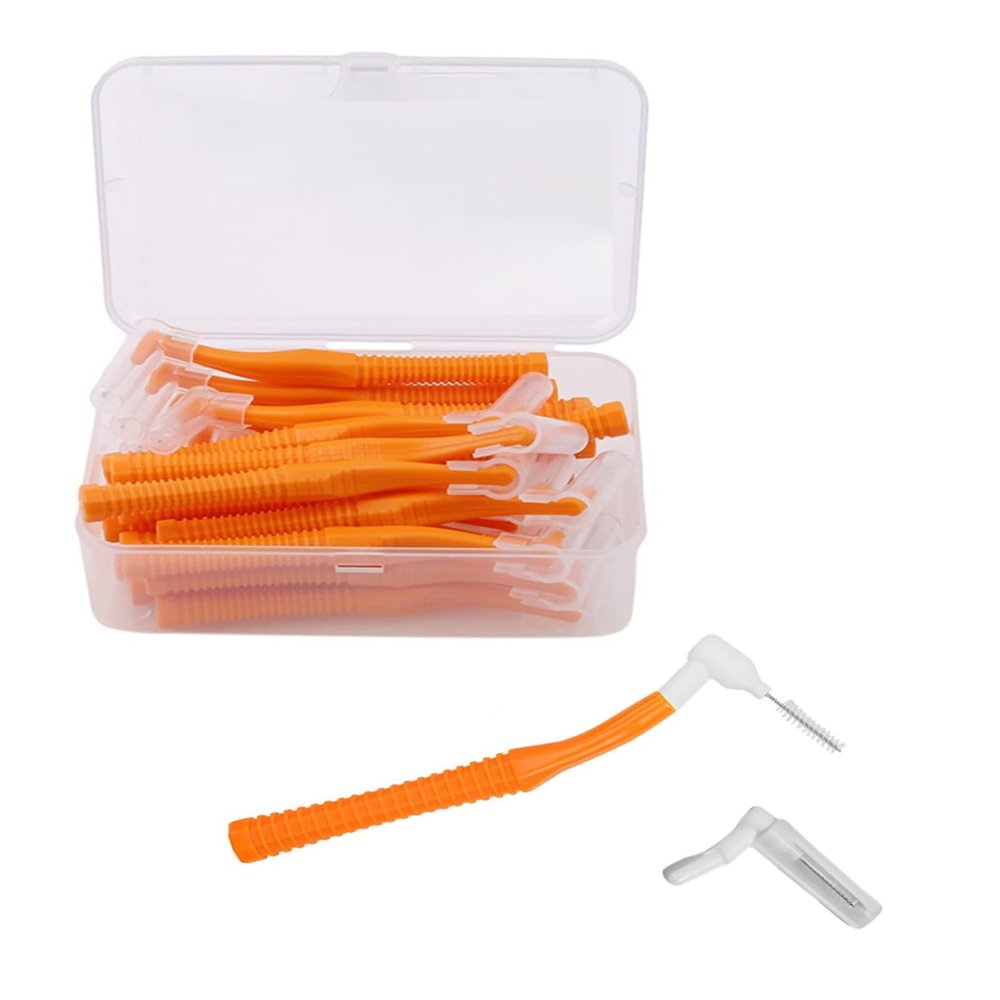 25 Pcs Interdental Brush for Teeth, Can Be Replaced L-Shape Interdental Brush Flosser for Teeth Clean Toothbrush Seam Brush Brush Orthodontics (Orange)