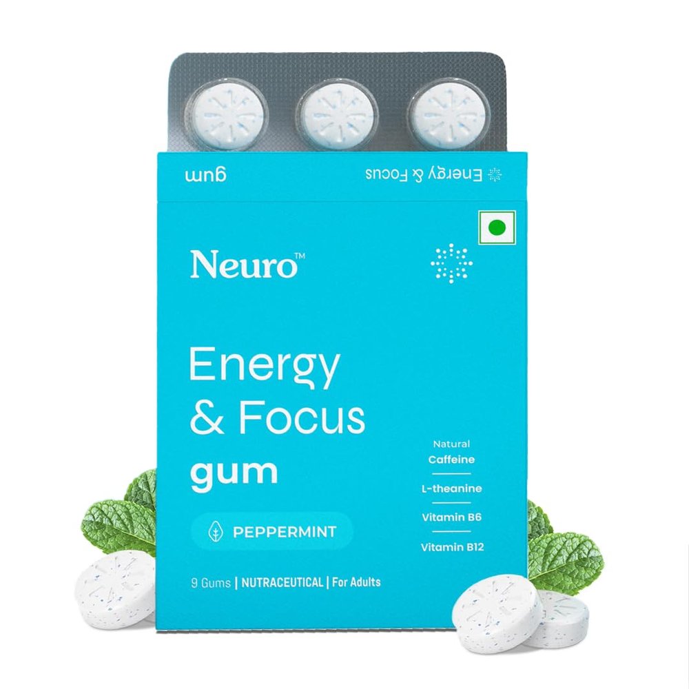NeuroGum Energy Caffeine Gum (9 Pieces) - Sugar Free with L-theanine + Natural Caffeine + Vitamin B12 & B6 - Energy & Focus Supplement for Women & Men, Peppermint Flavor | (Pack of 10, Peppermint)