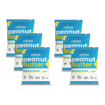 CAFOCO Peanut Butter Energy Bars with No Added Sugar, High Plant Protein, Fibre Nutrition, No Preservatives, Healthy Sugar-Free Protein Snack Bites for Quick Breakfast_Pack of 6x30g Each